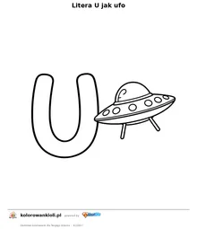 Litera U jak ufo — kolorowanka do wydruku dla dzieci