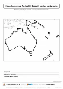 Mapa konturowa Australii i Oceanii do druku — kontur kontynentu do pokolorowania