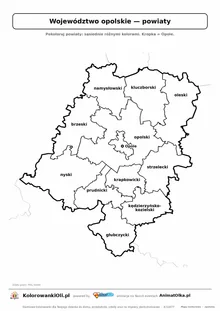Mapa konturowa województwa opolskiego z powiatami do pokolorowania — karta pracy A4, klasy 4–6