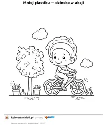 Mniej plastiku — dziecko w akcji — kolorowanka do wydruku dla dzieci