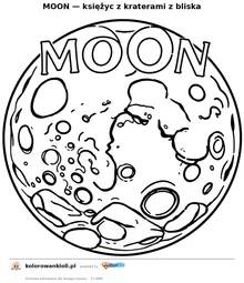 MOON — księżyc z kraterami z bliska — kolorowanka do wydruku dla dzieci