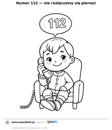 Numer 112 — nie rozłączamy się pierwsi — kolorowanka do wydruku dla dzieci