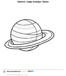 Saturn i jego księżyc Tytan — kolorowanka do wydruku dla dzieci