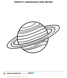 Saturn z zaznaczoną osią obrotu — kolorowanka do wydruku dla dzieci