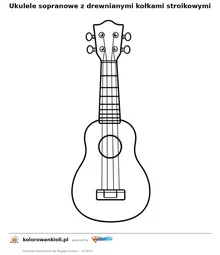 Ukulele sopranowe z drewnianymi kołkami stroikowymi — kolorowanka do wydruku dla dzieci
