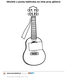 Ukulele z pustą tabliczką na imię przy główce — kolorowanka do wydruku dla dzieci