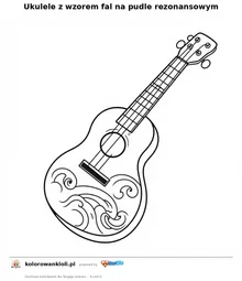 Ukulele z wzorem fal na pudle rezonansowym — kolorowanka do wydruku dla dzieci