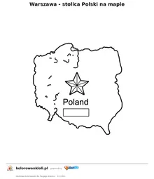 Warszawa - stolica Polski na mapie — kolorowanka do wydruku dla dzieci