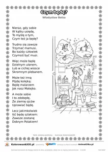 Czym będę? (Władysław Bełza) — tekst wiersza i ilustracja do kolorowania, karta A4 do druku