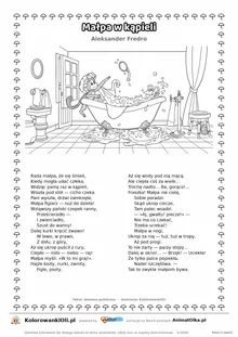 Małpa w kąpieli (Aleksander Fredro) — tekst wiersza i ilustracja do kolorowania, karta A4 do druku