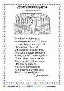 Osiołkowi w żłoby dano (Aleksander Fredro) — tekst wiersza i ilustracja do kolorowania, karta A4 do druku