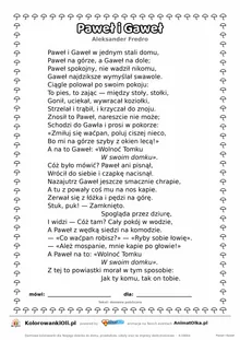 Paweł i Gaweł (Aleksander Fredro) — tekst wiersza do druku A4 z ramką do pokolorowania