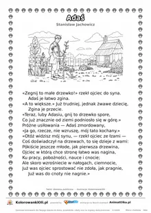 Adaś (Stanisław Jachowicz) — tekst wiersza i ilustracja do kolorowania, karta A4 do druku