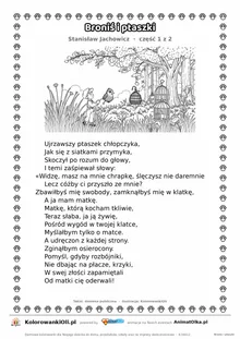 Broniś i ptaszki (Stanisław Jachowicz) — tekst wiersza i ilustracja do kolorowania (część 1 z 2), karta A4 do druku