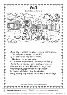 Bryś (Stanisław Jachowicz) — tekst wiersza i ilustracja do kolorowania, karta A4 do druku