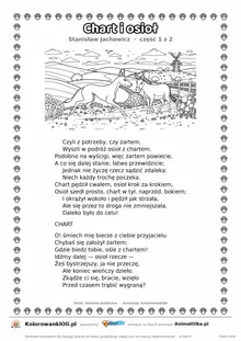 Chart i osioł (Stanisław Jachowicz) — tekst wiersza i ilustracja do kolorowania (część 1 z 2), karta A4 do druku