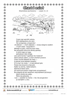 Chart i osioł (Stanisław Jachowicz) — tekst wiersza i ilustracja do kolorowania (część 2 z 2), karta A4 do druku