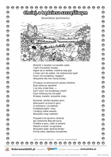Chciej, a będziesz szczęśliwym (Stanisław Jachowicz) — tekst wiersza i ilustracja do kolorowania, karta A4 do druku