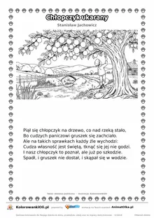 Chłopczyk ukarany (Stanisław Jachowicz) — tekst wiersza i ilustracja do kolorowania, karta A4 do druku