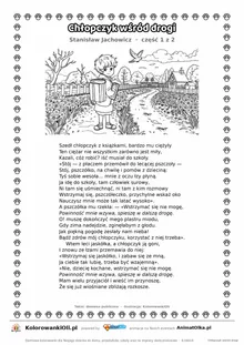 Chłopczyk wśród drogi (Stanisław Jachowicz) — tekst wiersza i ilustracja do kolorowania (część 1 z 2), karta A4 do druku