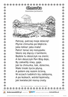Chmurka (Stanisław Jachowicz) — tekst wiersza i ilustracja do kolorowania, karta A4 do druku