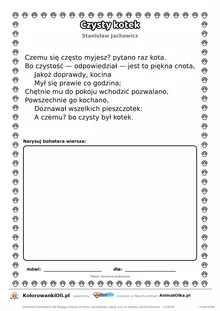 Czysty kotek (Stanisław Jachowicz) — tekst wiersza do druku A4 z ramką do pokolorowania