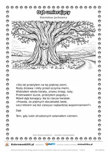 Dąb umierający (Stanisław Jachowicz) — tekst wiersza i ilustracja do kolorowania, karta A4 do druku