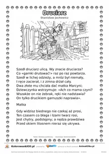 Druciarz (Stanisław Jachowicz) — tekst wiersza i ilustracja do kolorowania, karta A4 do druku