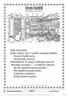 Dwa kotki (Stanisław Jachowicz) — tekst wiersza i ilustracja do kolorowania, karta A4 do druku