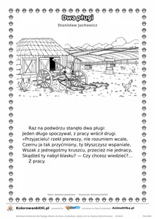 Dwa pługi (Stanisław Jachowicz) — tekst wiersza i ilustracja do kolorowania, karta A4 do druku