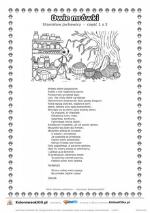 Dwie mrówki (Stanisław Jachowicz) — tekst wiersza i ilustracja do kolorowania (część 1 z 2), karta A4 do druku