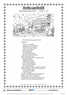 Dwie mrówki (Stanisław Jachowicz) — tekst wiersza i ilustracja do kolorowania (część 2 z 2), karta A4 do druku