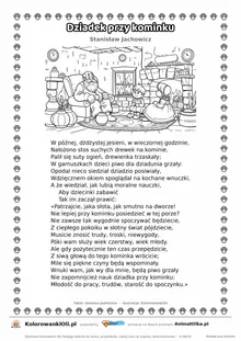Dziadek przy kominku (Stanisław Jachowicz) — tekst wiersza i ilustracja do kolorowania, karta A4 do druku
