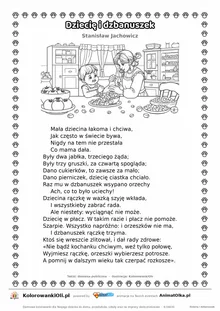 Dziecię i dzbanuszek (Stanisław Jachowicz) — tekst wiersza i ilustracja do kolorowania, karta A4 do druku