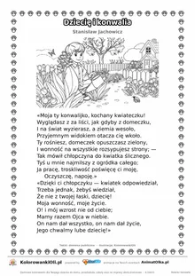 Dziecię i konwalia (Stanisław Jachowicz) — tekst wiersza i ilustracja do kolorowania, karta A4 do druku