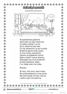 Dziecię i muszki (Stanisław Jachowicz) — tekst wiersza i ilustracja do kolorowania, karta A4 do druku
