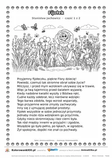 Fijołek (Stanisław Jachowicz) — tekst wiersza i ilustracja do kolorowania (część 1 z 2), karta A4 do druku