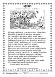 Fijołek (Stanisław Jachowicz) — tekst wiersza i ilustracja do kolorowania (część 2 z 2), karta A4 do druku