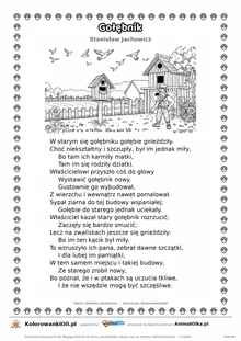 Gołębnik (Stanisław Jachowicz) — tekst wiersza i ilustracja do kolorowania, karta A4 do druku