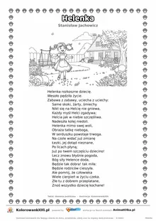 Helenka (Stanisław Jachowicz) — tekst wiersza i ilustracja do kolorowania, karta A4 do druku
