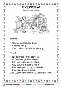 Henryś i Waluś (Stanisław Jachowicz) — tekst wiersza i ilustracja do kolorowania, karta A4 do druku