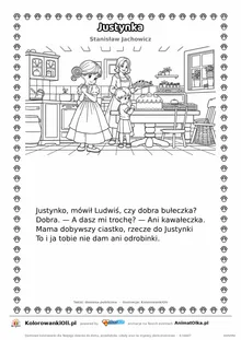 Justynka (Stanisław Jachowicz) — tekst wiersza i ilustracja do kolorowania, karta A4 do druku