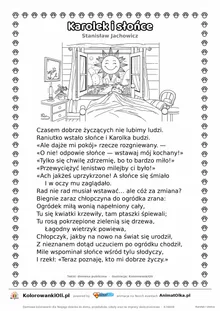 Karolek i słońce (Stanisław Jachowicz) — tekst wiersza i ilustracja do kolorowania, karta A4 do druku