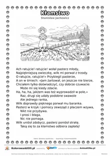 Kłamstwo (Stanisław Jachowicz) — tekst wiersza i ilustracja do kolorowania, karta A4 do druku
