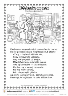 Kłódeczka na usta (Stanisław Jachowicz) — tekst wiersza i ilustracja do kolorowania, karta A4 do druku