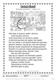 Kotek lizuś (Stanisław Jachowicz) — tekst wiersza i ilustracja do kolorowania (część 1 z 2), karta A4 do druku