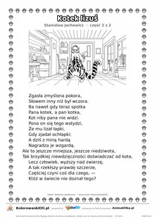 Kotek lizuś (Stanisław Jachowicz) — tekst wiersza i ilustracja do kolorowania (część 2 z 2), karta A4 do druku