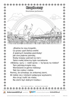 Krople rosy (Stanisław Jachowicz) — tekst wiersza i ilustracja do kolorowania, karta A4 do druku