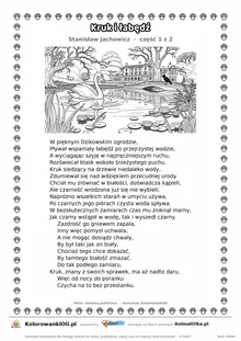 Kruk i łabędź (Stanisław Jachowicz) — tekst wiersza i ilustracja do kolorowania (część 1 z 2), karta A4 do druku