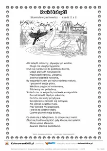 Kruk i łabędź (Stanisław Jachowicz) — tekst wiersza i ilustracja do kolorowania (część 2 z 2), karta A4 do druku